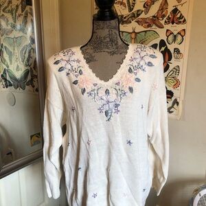 Floral Embroidered White Sweater